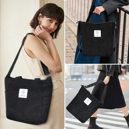Damen Kord Groß Handtasche Cord Tote Umhängetasche Shopper Beuteltasche
