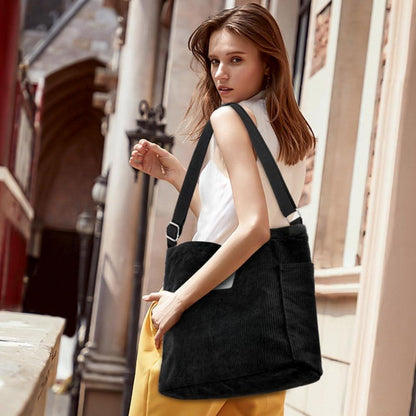 Aucuu Damen Kord Umhängetasche Groß Shopper Tote Bag - Multifunktionstasche für Arbeit Reisen Einkaufen Schule