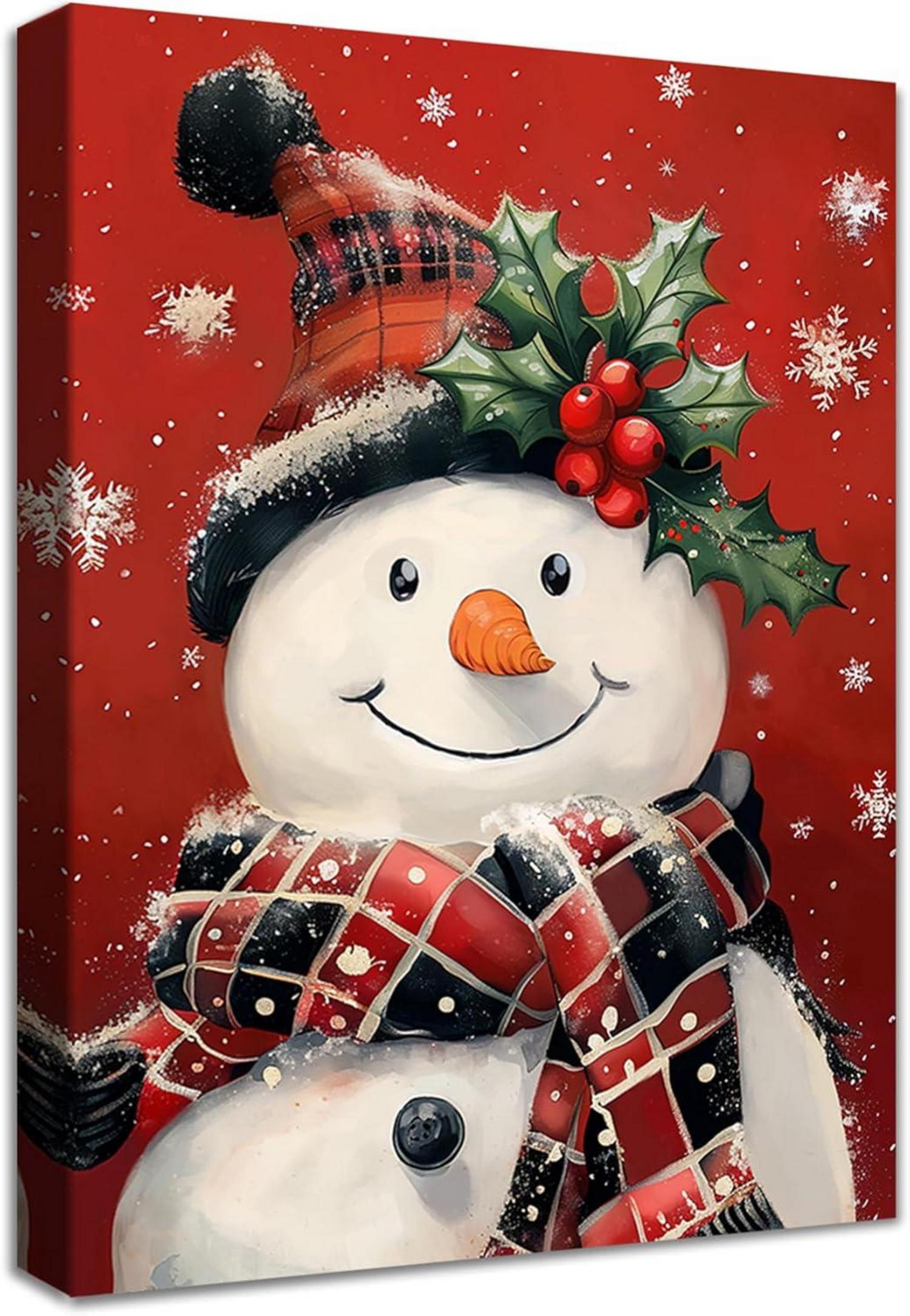 Weihnachten Leinwand Schneemann Schal Hut Wandbild Poster 40x60cm