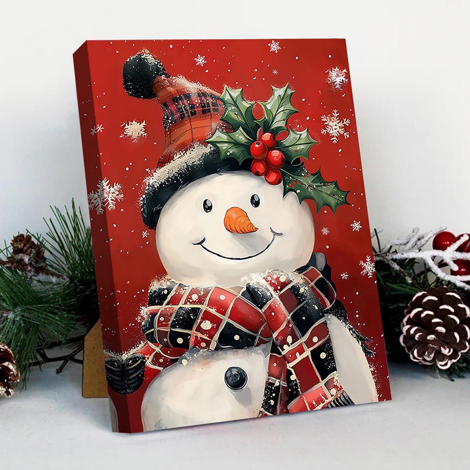 Weihnachten Leinwandbilder Schneemann mit Schal Hut 40x60cm