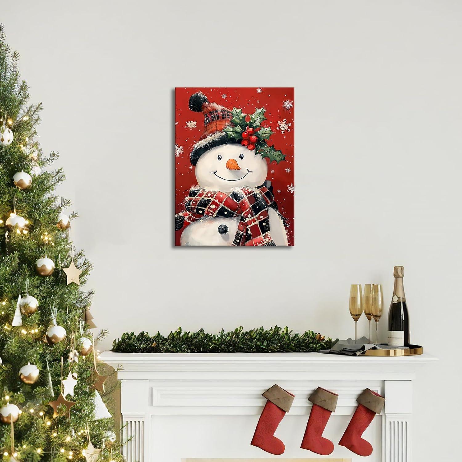 Weihnachten Leinwand Schneemann Schal Hut Wandbild Poster 40x60cm
