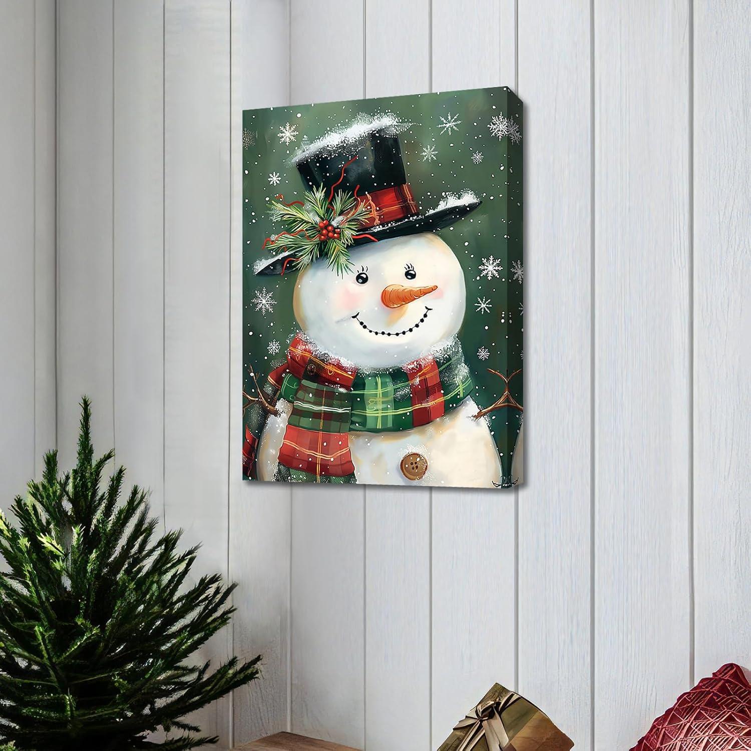 Weihnachten Schneemann Zylinder Hut Leinwand Bilder 40x60cm