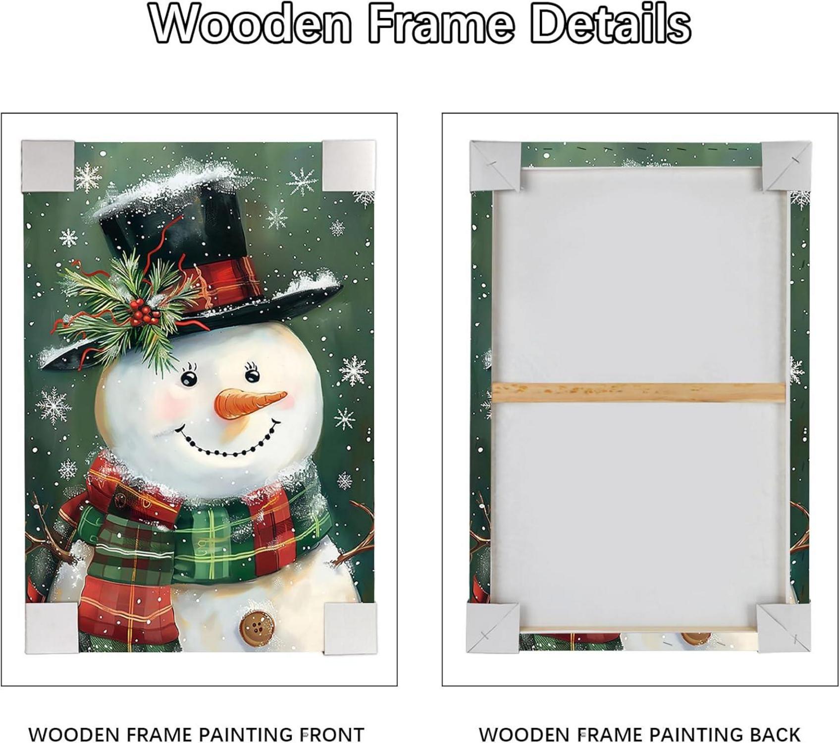 Weihnachten Leinwandbild Rahmen Schneemann Zylinder Hut 40x60cm Wanddekoration