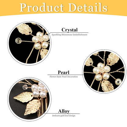 Braut Haarnadeln Goldene Blätter Kristall Perlen Vintage Hochzeit