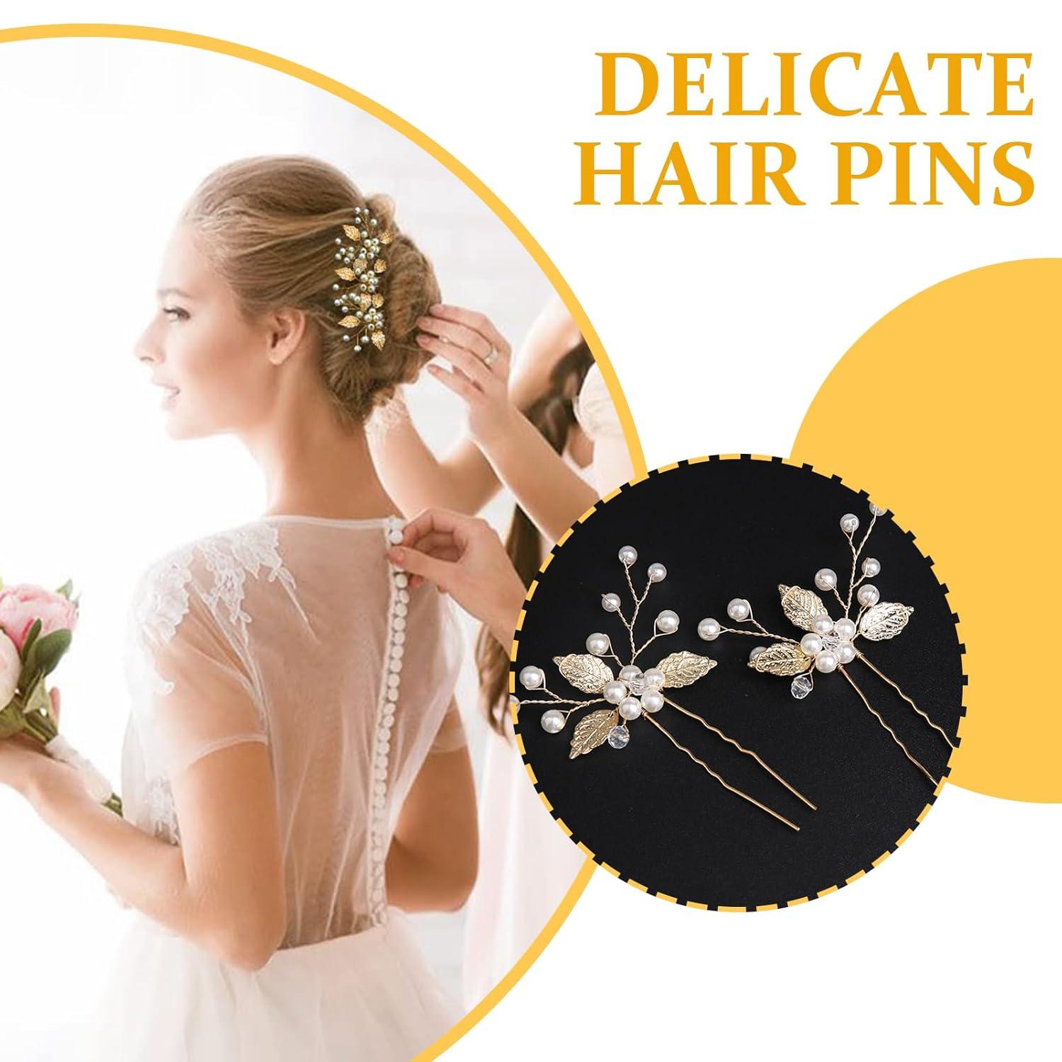 Yeomju Braut Haarnadeln Goldene Blätter Kristall Perlen Vintage Hochzeit Haarschmuck