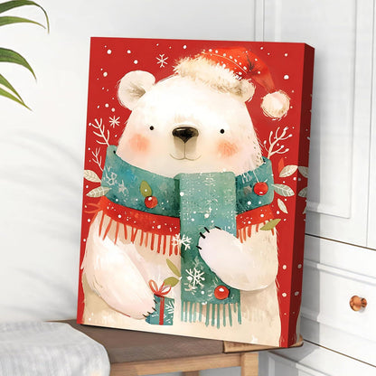 Weihnachten Leinwand Bild Eisbär Schal Wandbild Leinwandbild