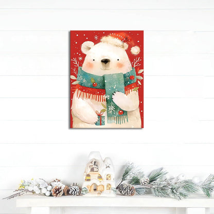 Weihnachten Leinwand Bild Rahmen Eisbär Schal Wandbild Malerei 30x40cm