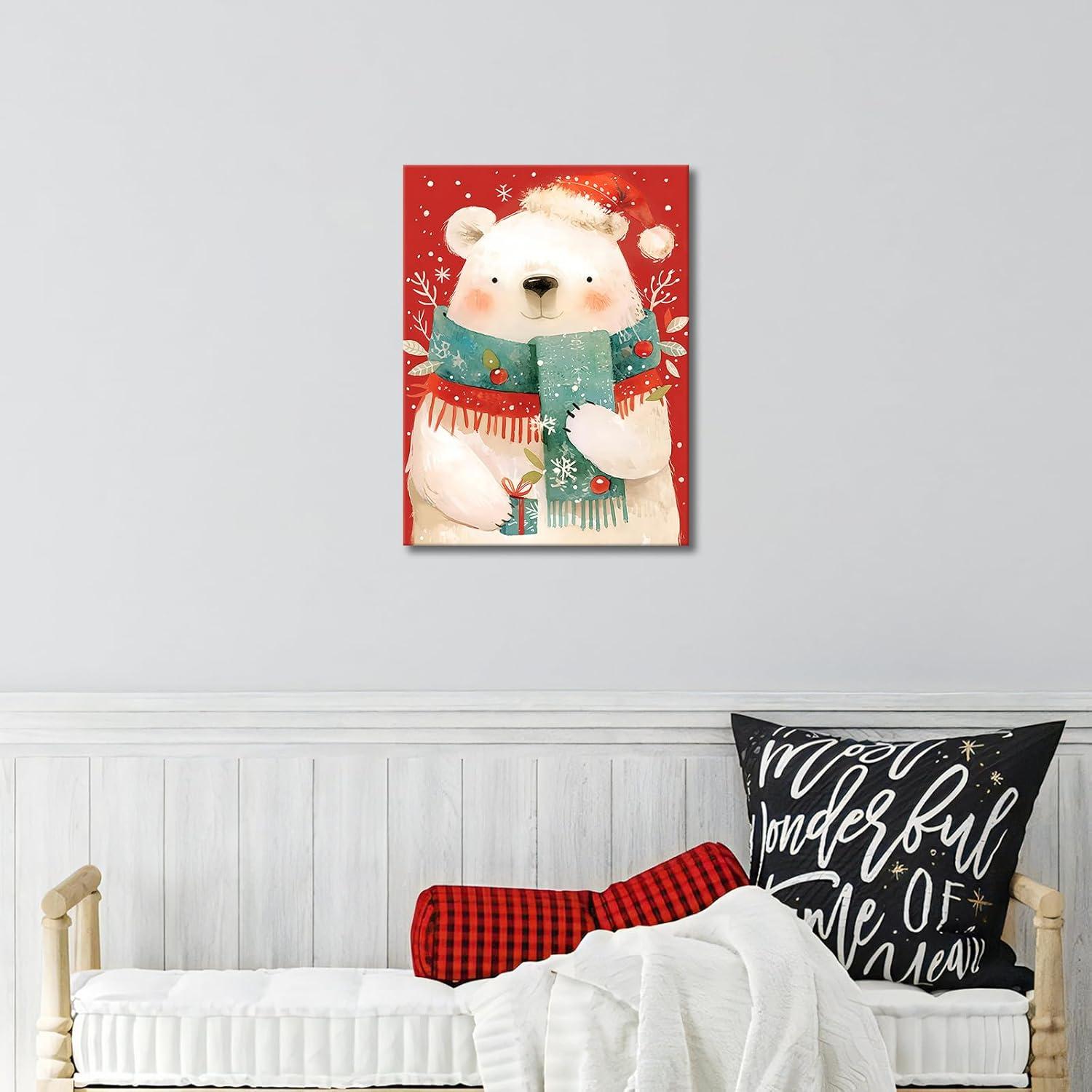 Weihnachten Leinwand Bilder Eisbär Wandbild 30x40cm mit Rahmen