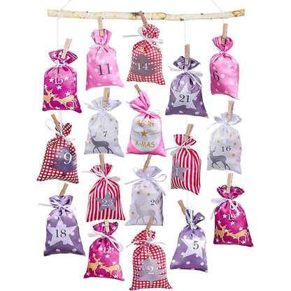 Adventskalender zum Befüllen Grau 24 Stoffbeutel 12x20cm