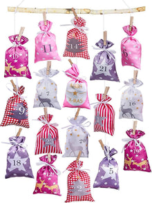 Adventskalender zum Befüllen Grau 24 Stoffbeutel 12x20cm