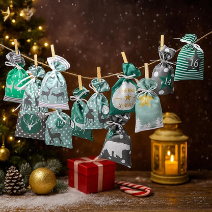 Adventskalender Grau 24 Stoffbeutel Kette selbst Basteln