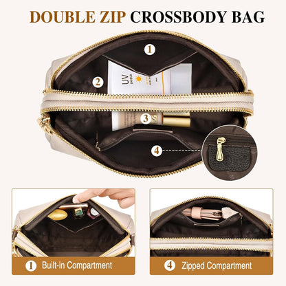 Kleine Damen Umhängetasche Leder Crossbody Handtasche Apricot