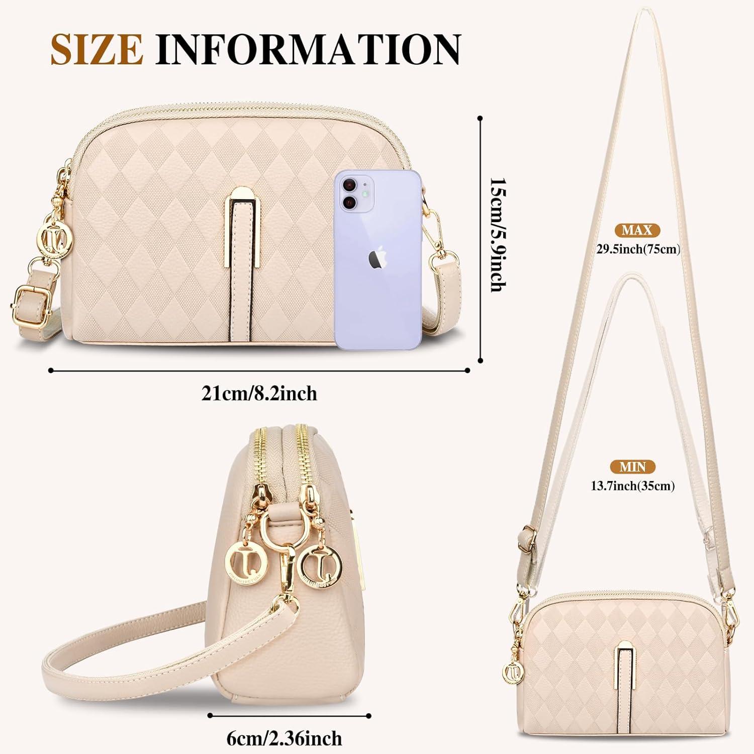 TEUEN Damen Umhängetasche Leder Crossbody Schultertasche Apricot