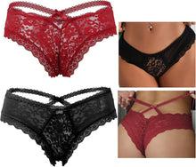 Sexy Spitzen String Tanga Set 2er Pack Schwarz+Rot