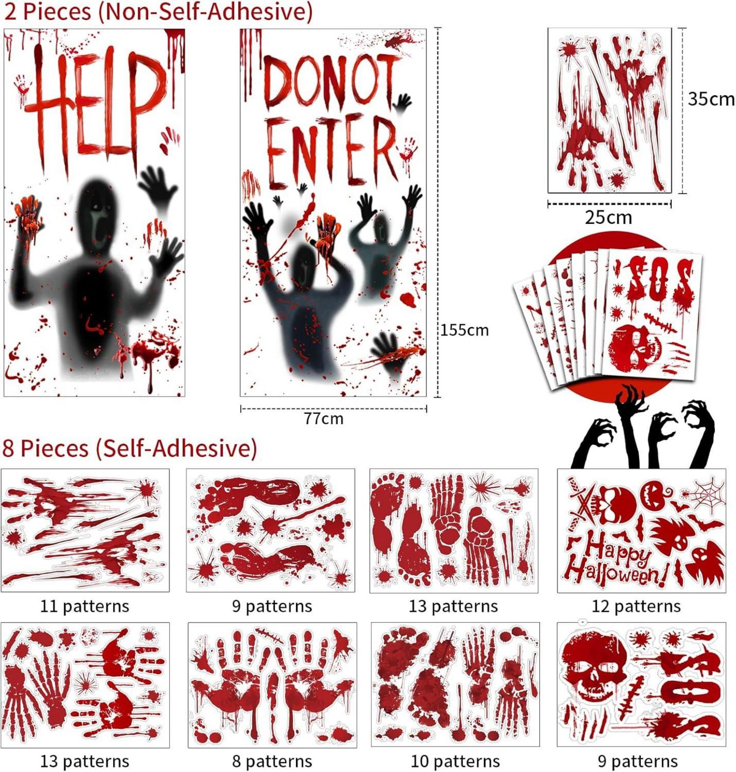 Halloween Fensterbilder Aufkleber Blutige Handabdrücke 87pcs