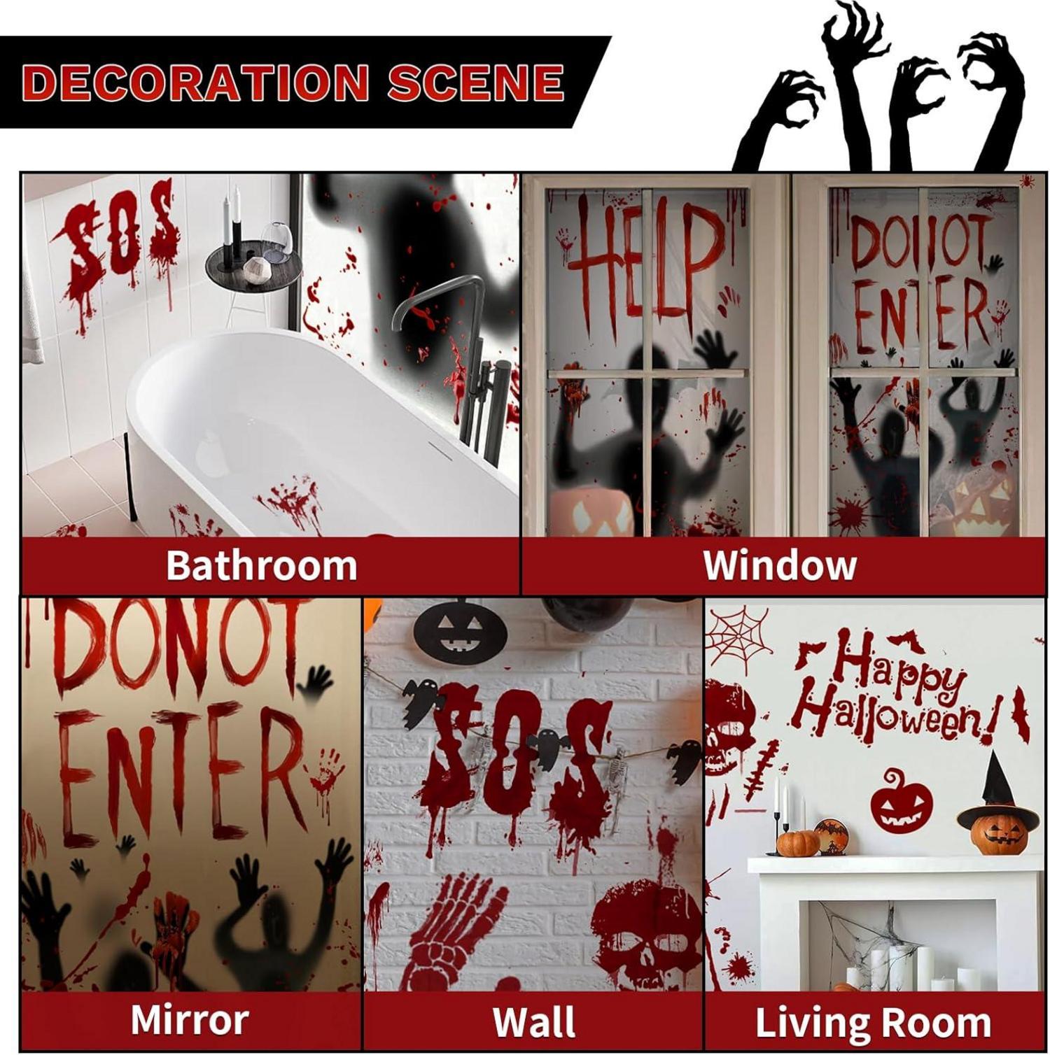 Halloween Fensterbilder Aufkleber Sets Mauer Boden Blutige Sticker