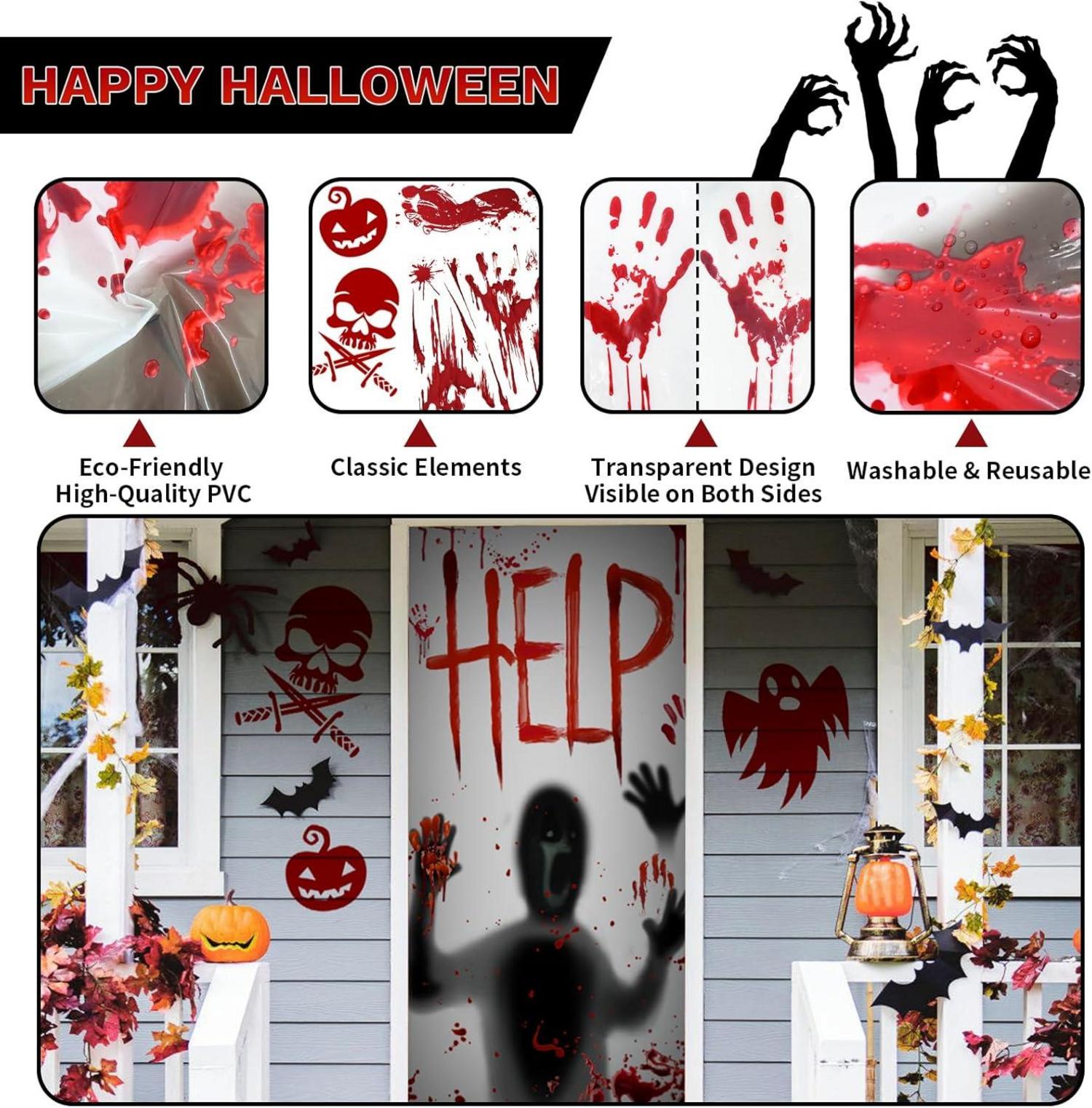 Halloween Fensterbilder Aufkleber Blutig Gruselige Deko Handabdrücke
