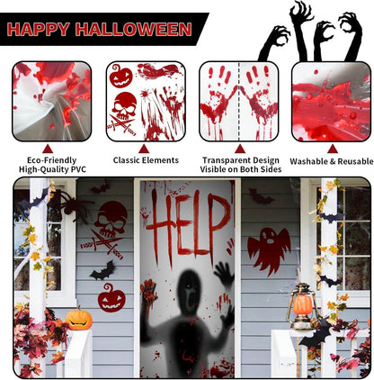 Halloween Fensterbilder Aufkleber Blutig Gruselige Deko Handabdrücke