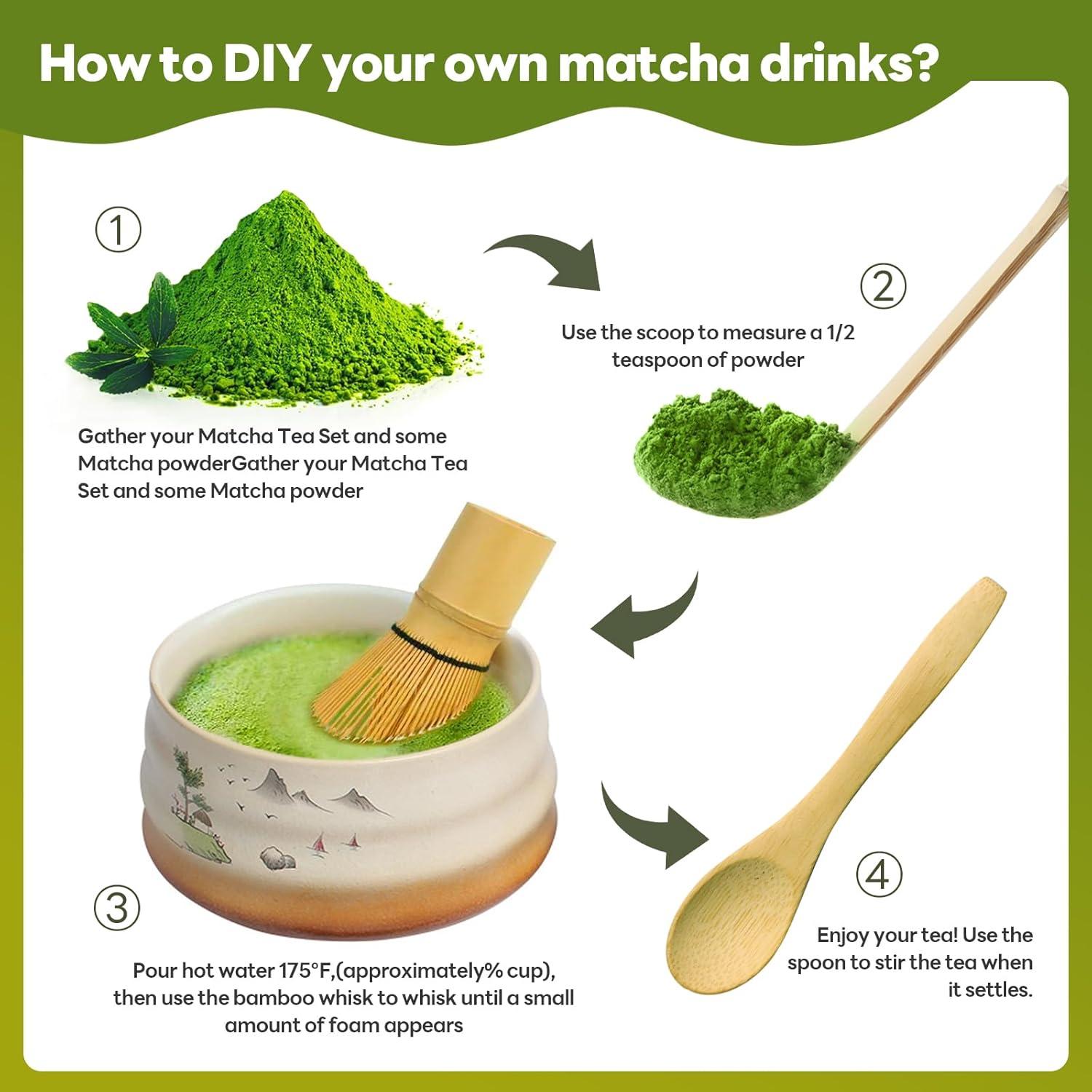Matcha Set Bambus Besen Löffel 3er - Traditioneller Matcha-Schneebesen Set