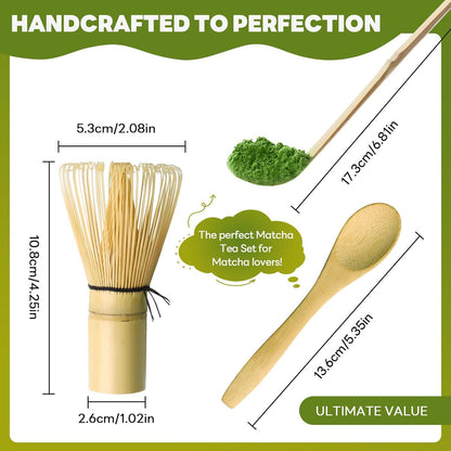 Matcha Set Bambus Besen Löffel 3er - Traditioneller Matcha-Schneebesen Set