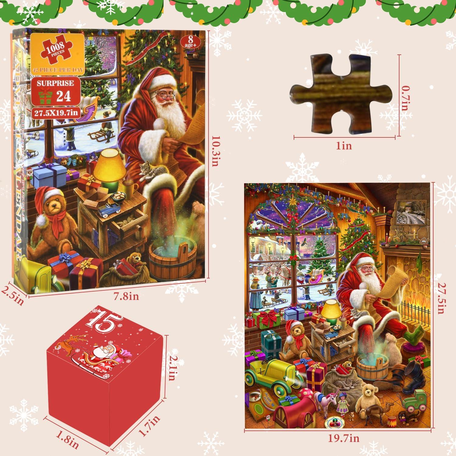 Adventskalender 2024 Weihnachtspuzzle für Kinder Erwachsene 1008 Puzzlestücke