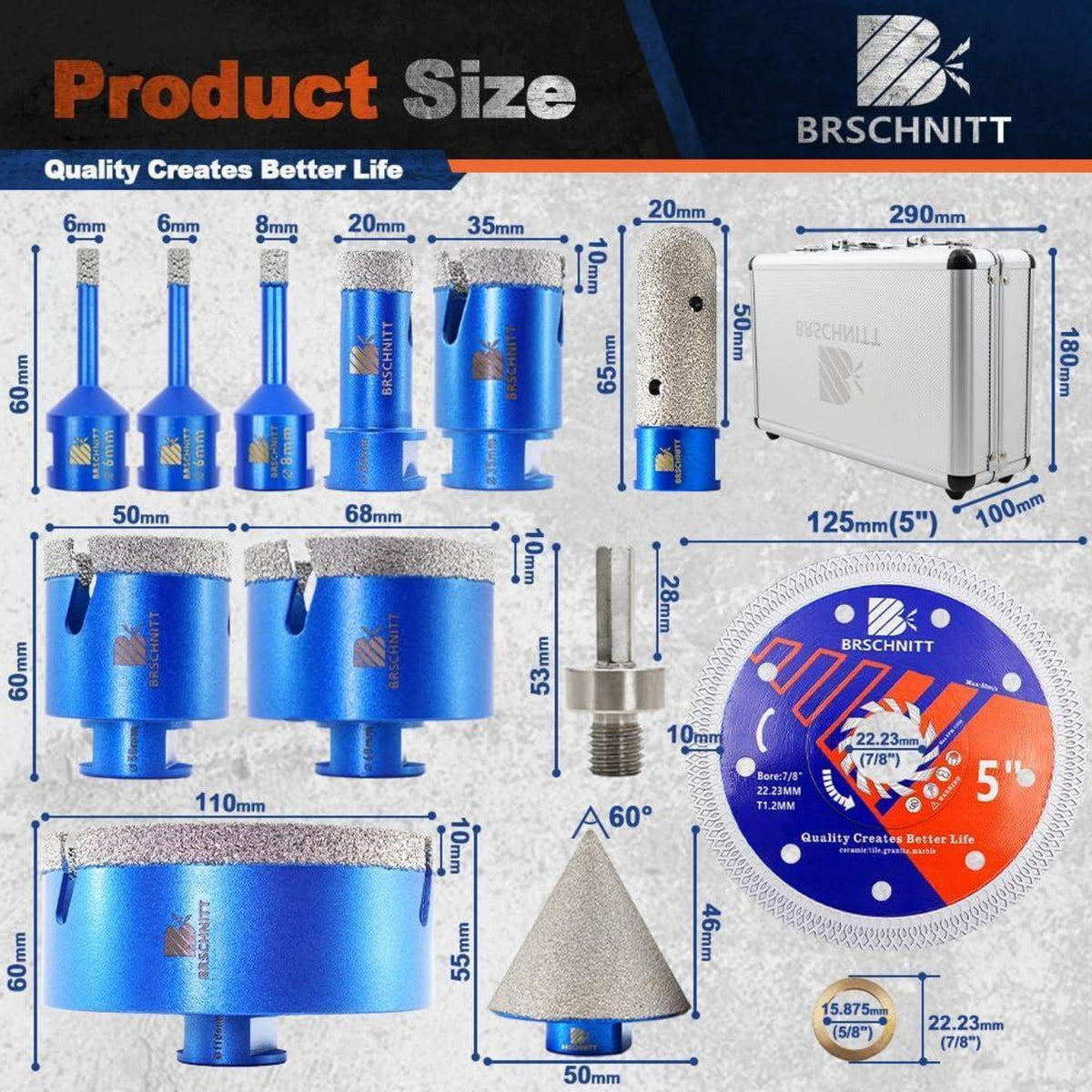 Diamant Fliesenbohrer Set 6-110mm M14 für harte Materialien