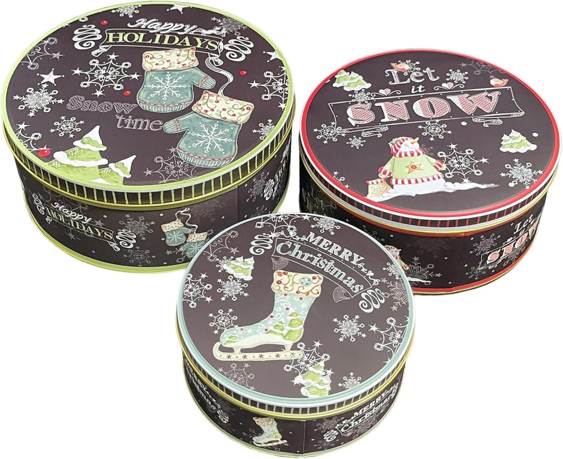 Weihnachtsdosen Metall Set - Exquisites Weihnachtsmuster Rund