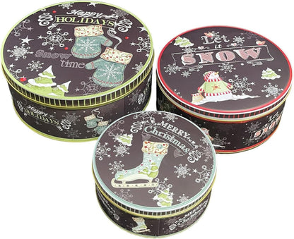 Weihnachtsdosen Metall Set - Exquisites Weihnachtsmuster Rund