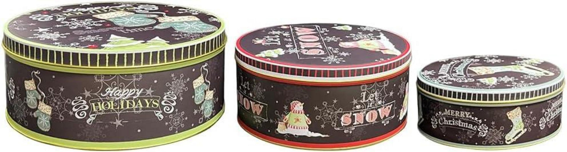 Weihnachtsdosen Metall Set - Exquisites Weihnachtsmuster Rund