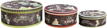 Weihnachtsdosen Metall Set - Exquisites Weihnachtsmuster Rund