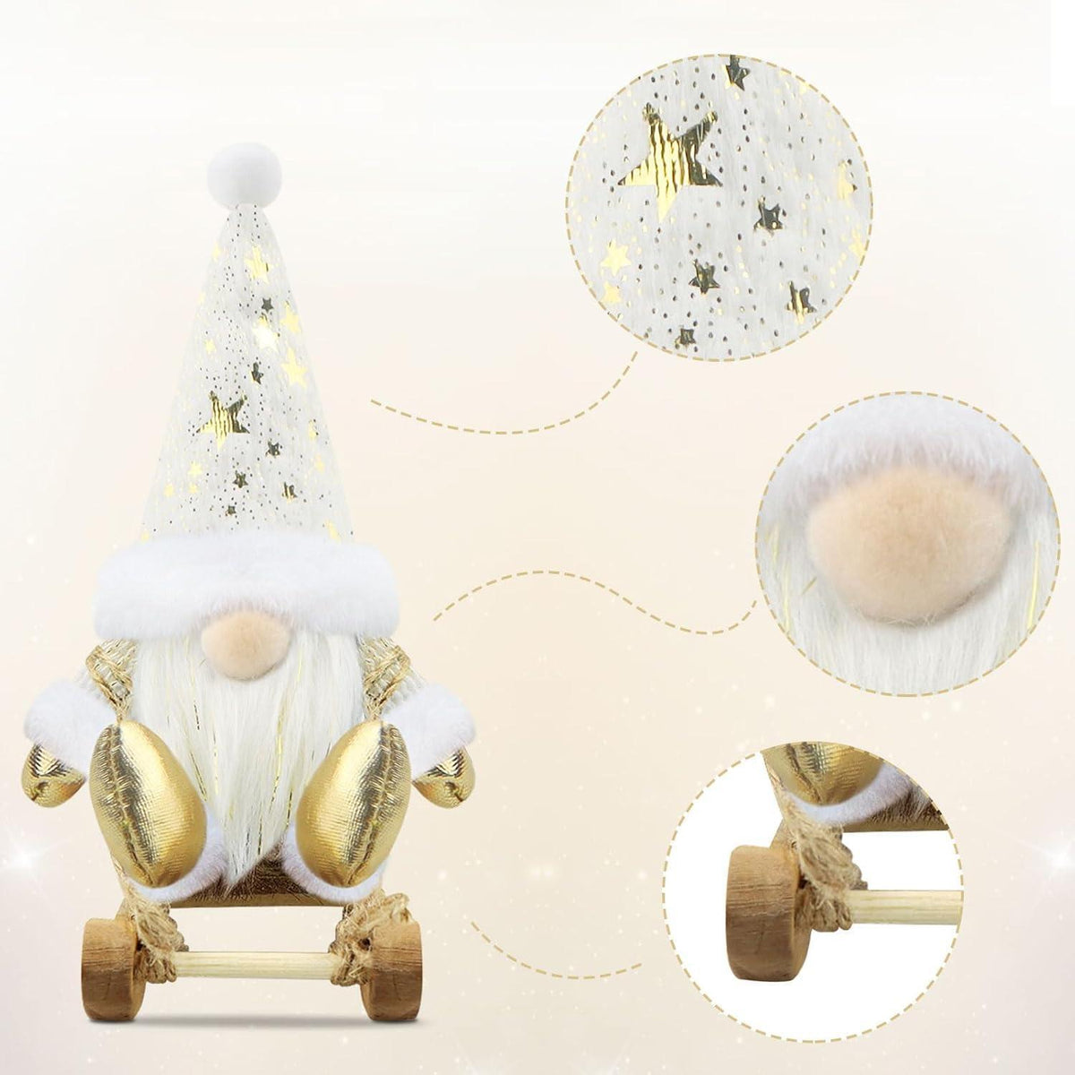 3er Set Weihnachtswichtel – Skandinavische Deko Figuren Weiß & Gold