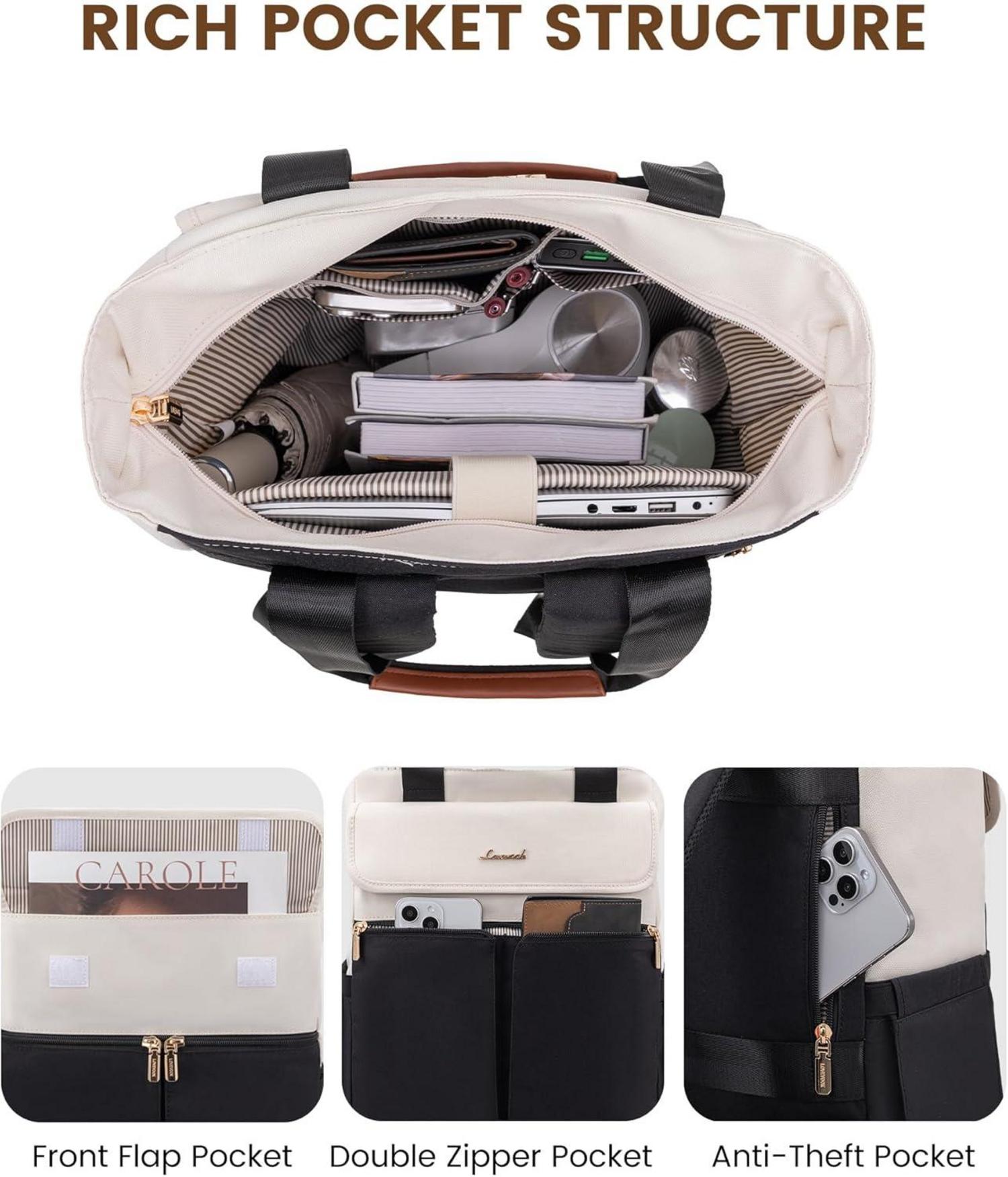 Rucksack Damen 15,6 Zoll Laptop Schulrucksack Groß Beige Schwarz Braun