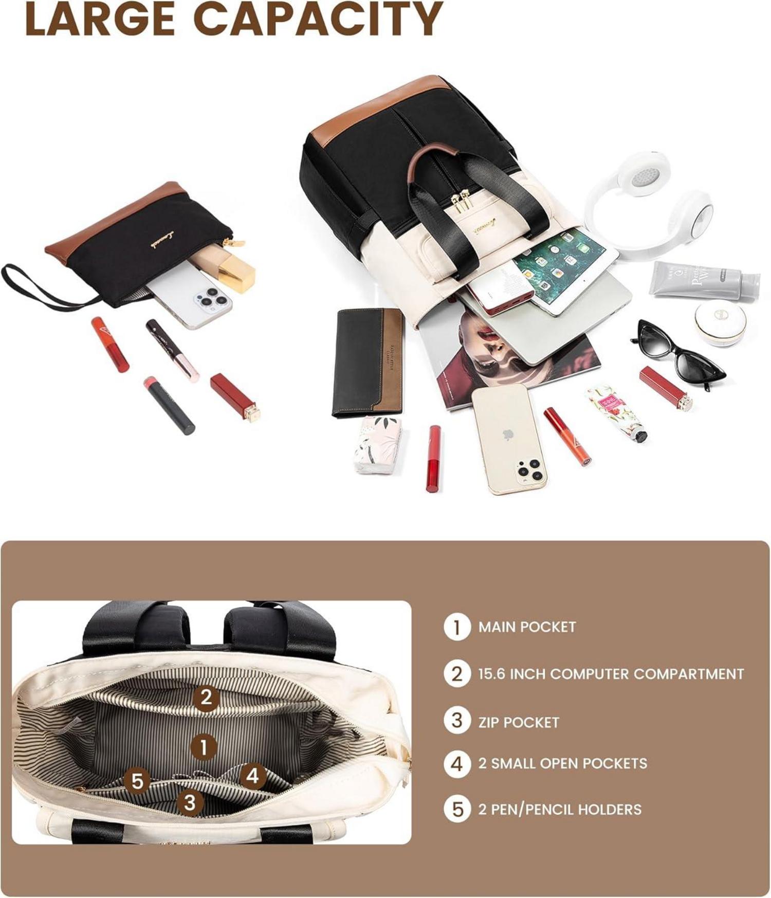 LOVEVOOK Damen Rucksack 15,6 Zoll - Beige, Schwarz, Braun