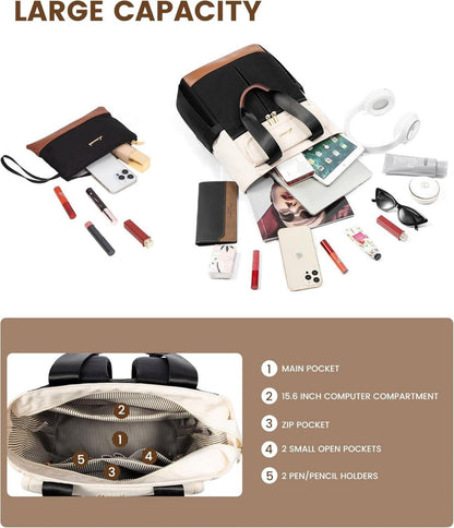 LOVEVOOK Damen Rucksack 15,6 Zoll - Beige, Schwarz, Braun