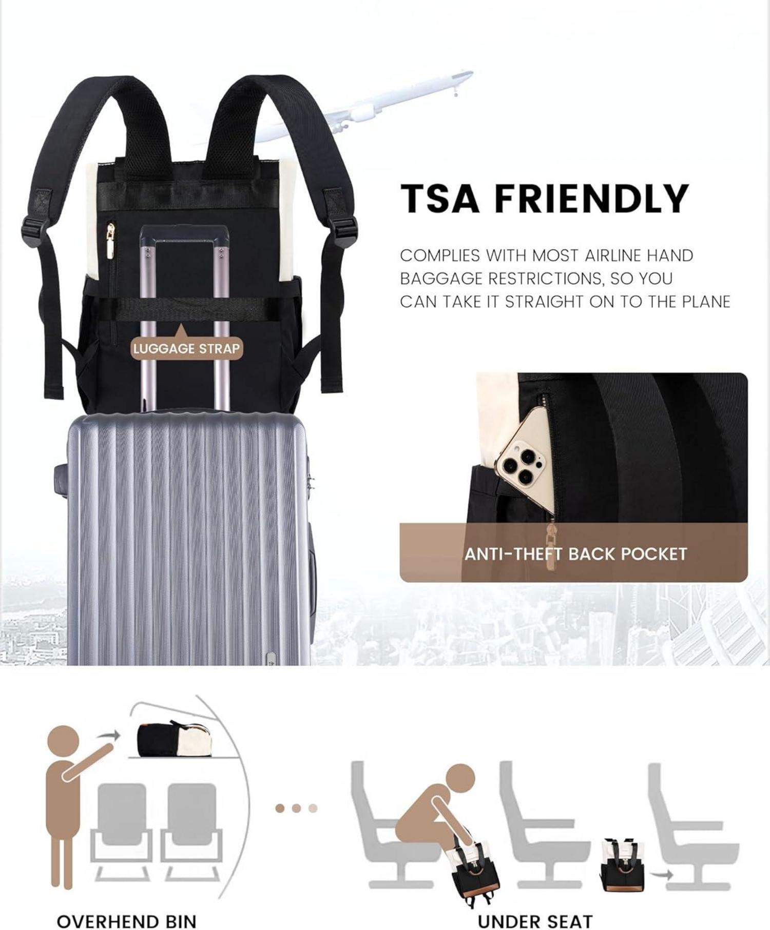 Großer Damen Rucksack 15,6 Zoll Beige Schwarz Braun