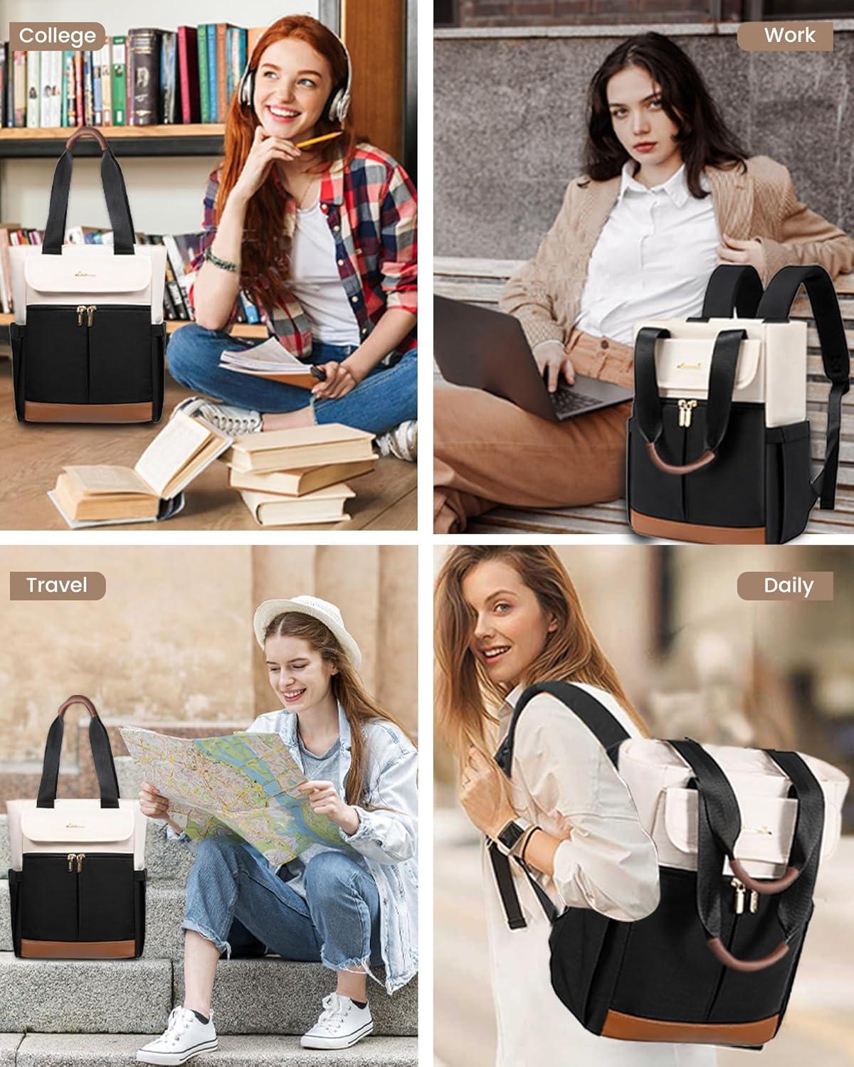 LOVEVOOK Damen Rucksack 15,6 Zoll - Beige, Schwarz, Braun