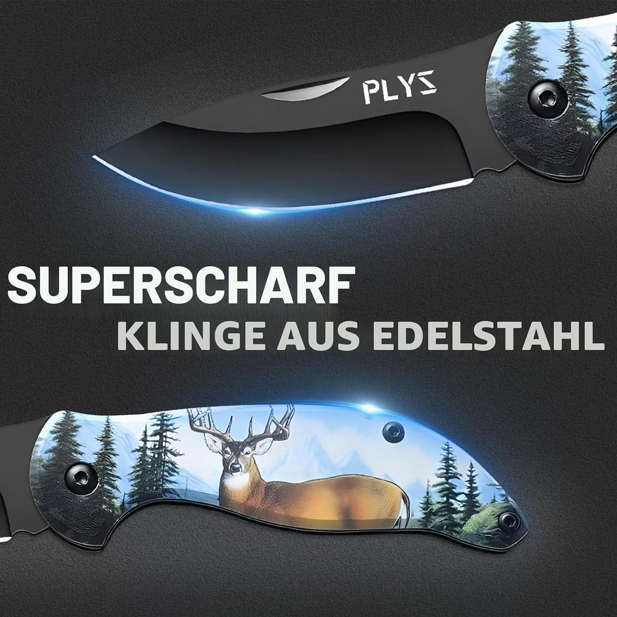 Tragbares Klappmesser mit Rentiermuster – Scharfe Klinge für Outdoor