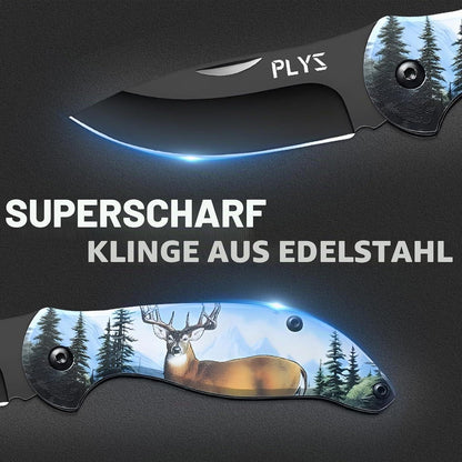 Tragbares Klappmesser mit Rentiermuster – Scharfe Klinge für Outdoor
