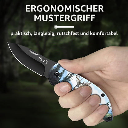 Tragbares Klappmesser mit Rentiermuster – Scharfe Klinge für Outdoor