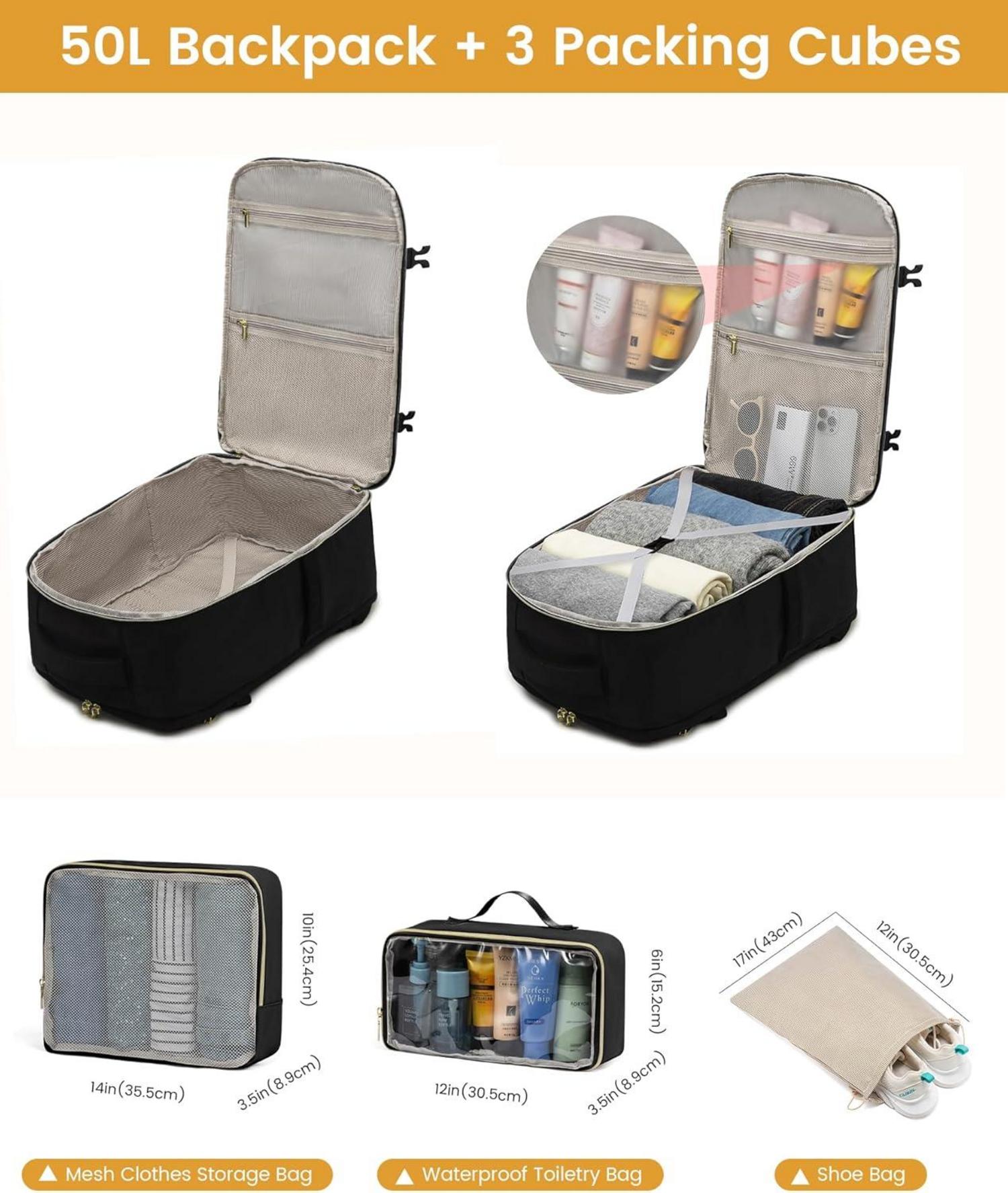 Handgepäck Rucksack 50L Damen Wasserdicht Schwarz Travel Business