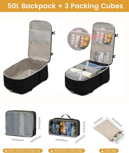 Handgepäck Rucksack 50L Damen Wasserdicht Schwarz Travel Business