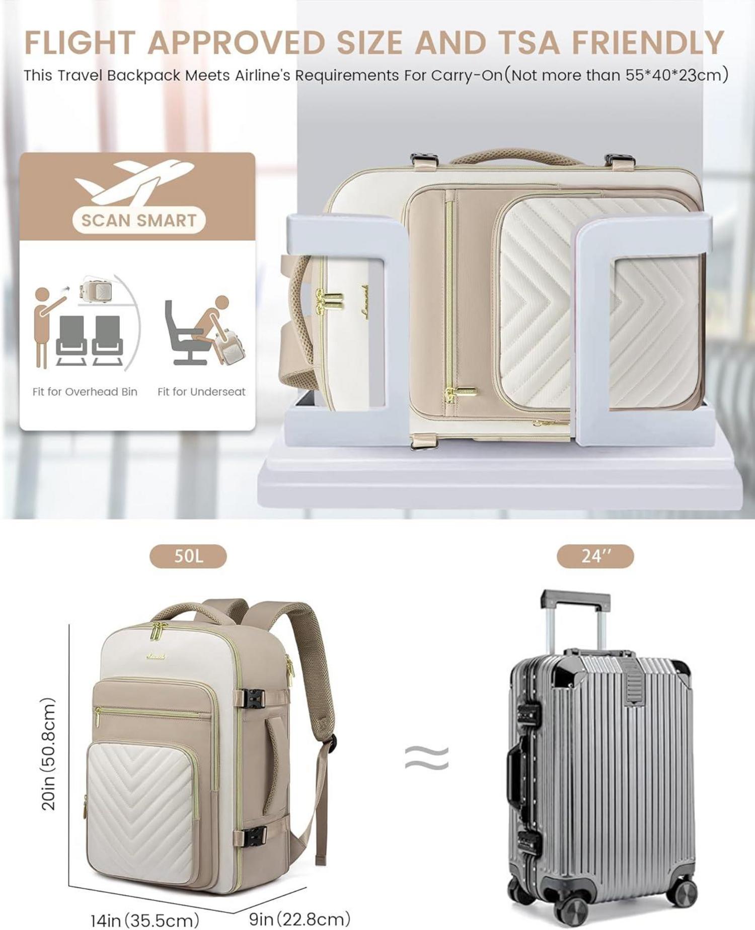 Handgepäck Rucksack 50L Damen wasserdicht 18 Zoll Laptopfach