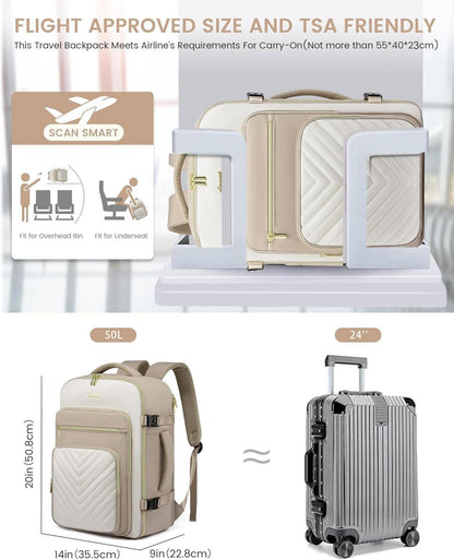 Handgepäck Rucksack 50L Damen wasserdicht 18 Zoll Laptopfach