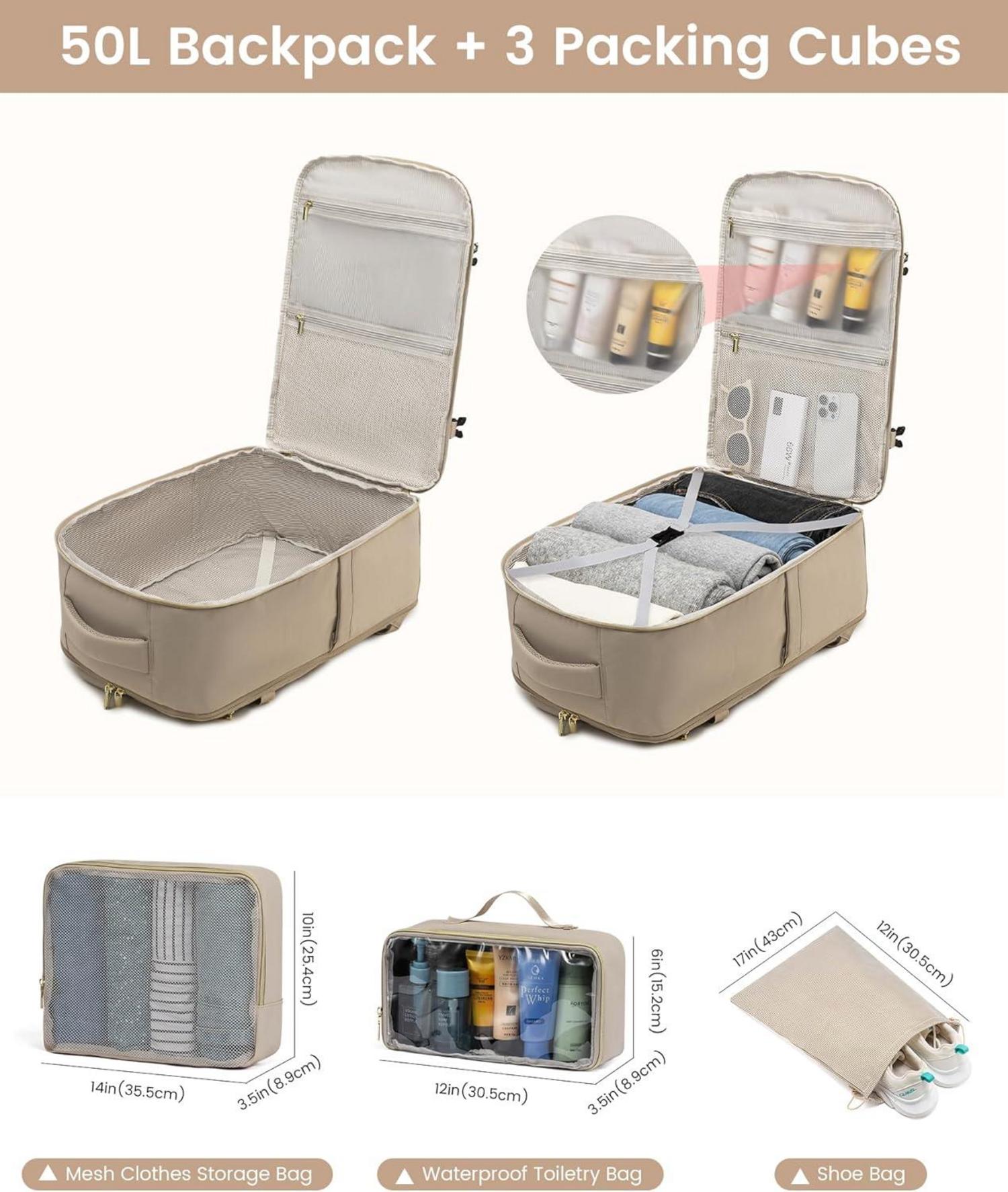 Handgepäck Rucksack 50L Wasserdicht Damen Reiserucksack 18 Zoll Laptopfach