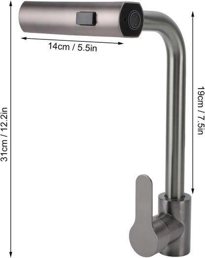 Wasserhahn Wasserfall 3 Wassermodi Küchenarmatur 360 Grad Drehbar Spüle 1,26–1,65 Zoll - Grau