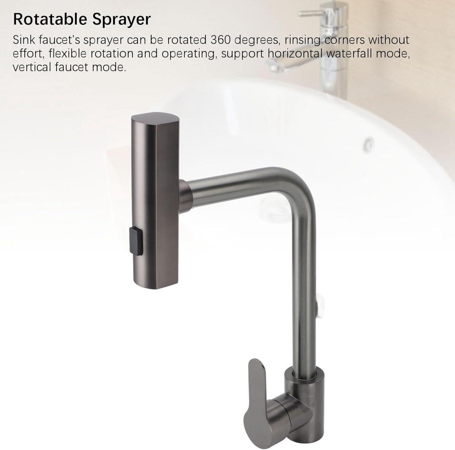 Wasserhahn Wasserfall Küchenarmatur 3 Wassermodi Einhand 360 Grad für