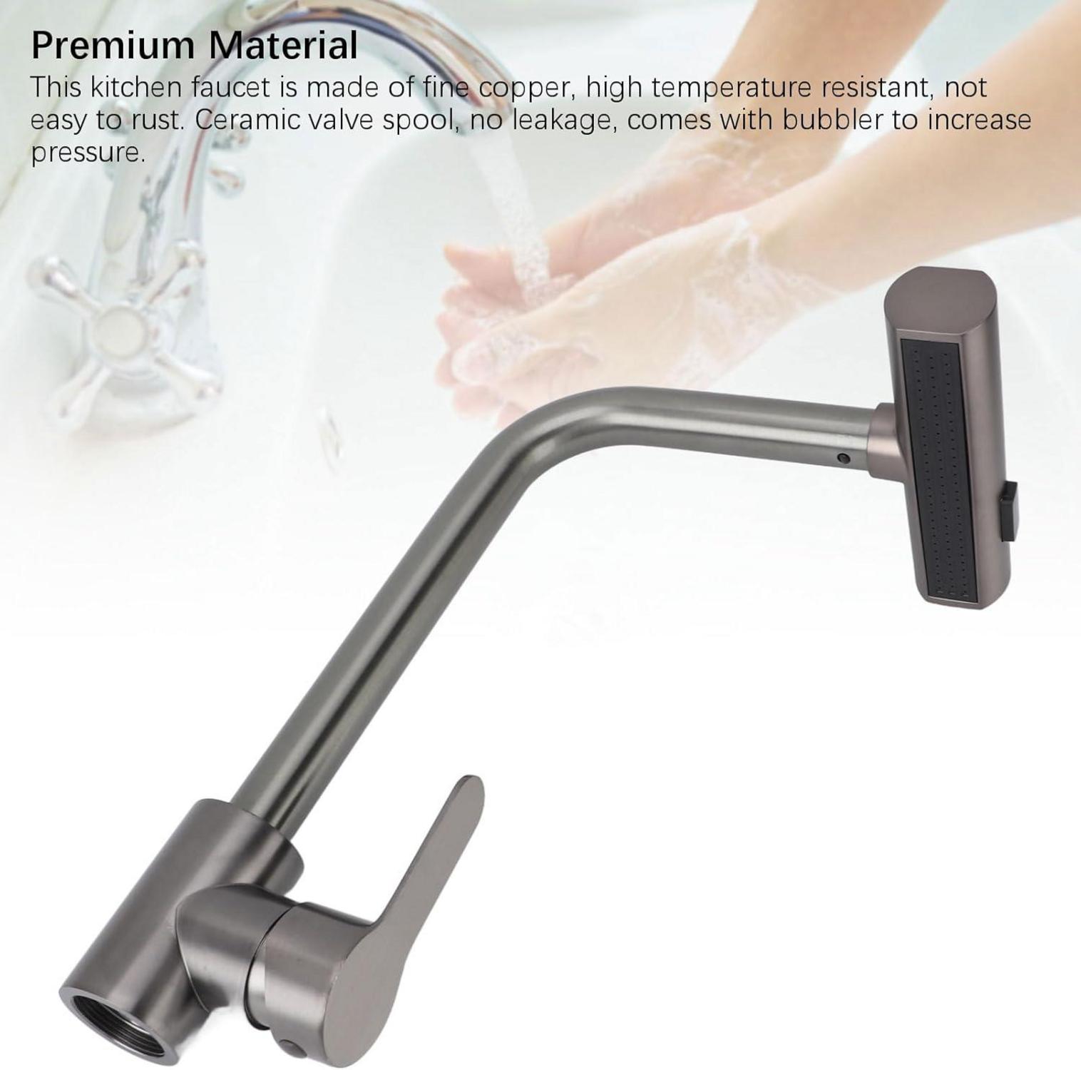 Wasserhahn Wasserfall 3 Wassermodi Küchenarmatur 360 Grad Drehbar Spüle 1,26–1,65 Zoll - Grau