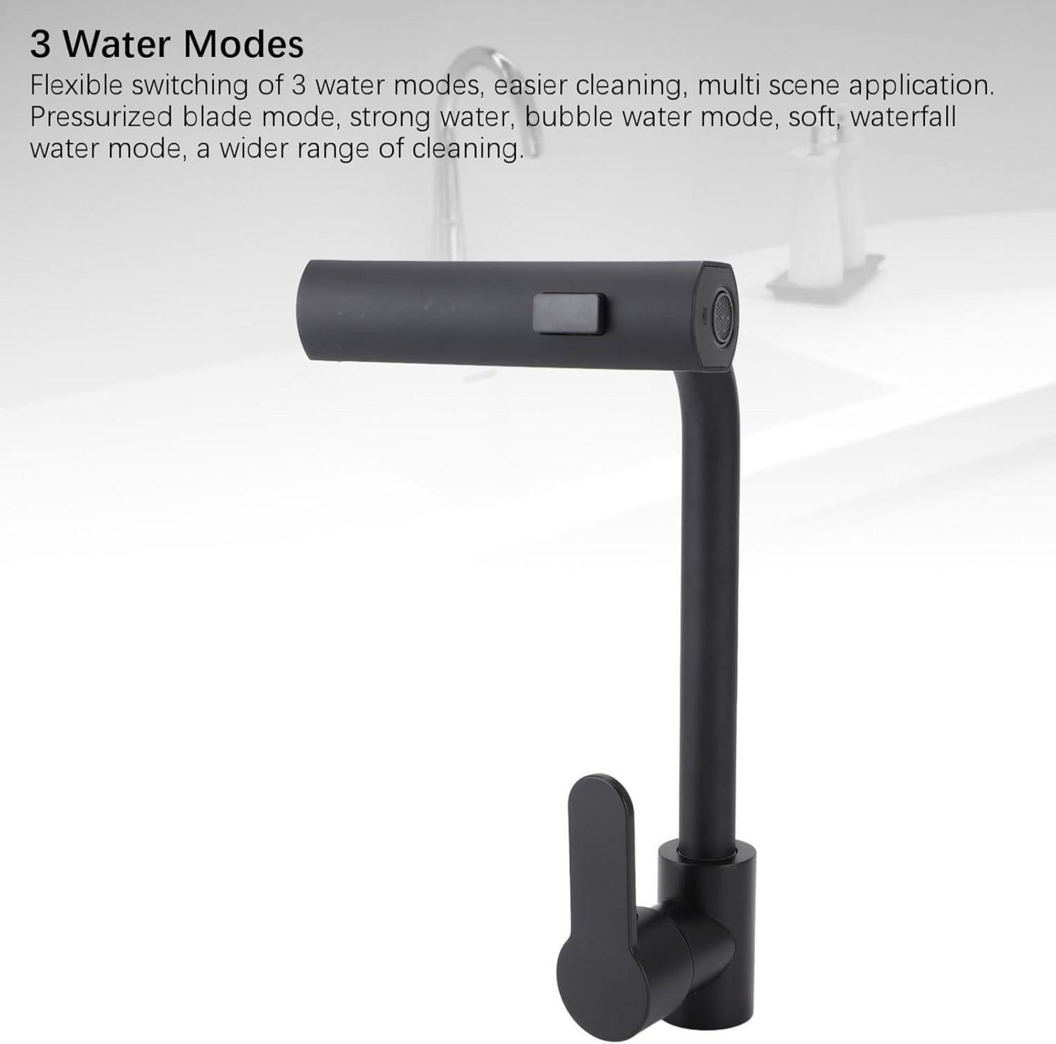 Wasserhahn Wasserfall Vorfenster Schwarz mit 3 Wassermodi 360 Grad