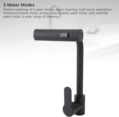 Wasserhahn Wasserfall Vorfenster Schwarz mit 3 Wassermodi 360 Grad