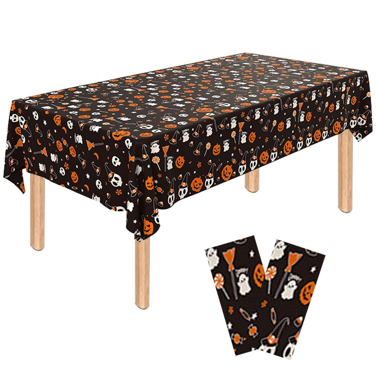 2x Halloween Tischdecke Kürbis Schädel Schwarz Folie